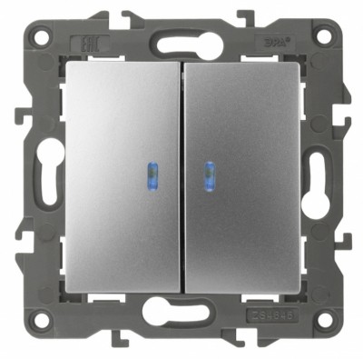 Выключатель 2кл. с инд. 10АХ-250В IP20 механизм Elegance алюминий Эра 14-1105-03