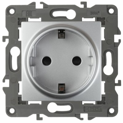 14-2101-03 ЭРА Розетка 2P+E Schuko 16A-250В IP20 Эра Elegance алюминий