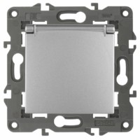 14-2103-03 ЭРА Розетка 2P+E Schuko со шторками с крышкой 16A-250В IP20 Эра Elegance алюминий