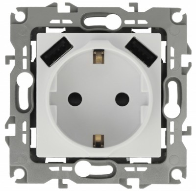 14-4109-01 ЭРА Розетка 2P+E 16A-250В штор. с 2xUSB 5В-3А Эра Elegance белый