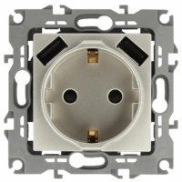 14-4109-04 ЭРА Розетка 2P+E 16A-250В штор. с 2xUSB 5В-3А Эра Elegance шампань