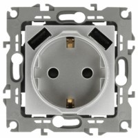 14-4109-03 ЭРА Розетка 2P+E 16A-250В штор. с 2xUSB 5В-3А Эра Elegance алюминий