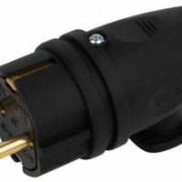 Вилка ЭРА VX11-B-IP44 каучуковая c заземлением 16А IP44 с кольцом угловая черная