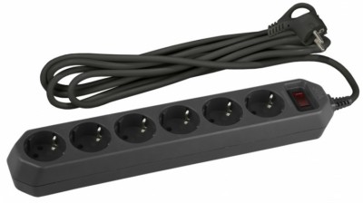 Удлинитель сетевой с фильтром ЭРА USF-6es-1,5m-B с базовой защитой с/з с выкл. 6 розеток 1.5м 10А черный