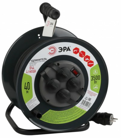 Удлинитель силовой ЭРА RMx-4es-3×1.5-40m-IP44(KG) на металлической катушке с/з 4-м 40м КГ 3х1.5мм2