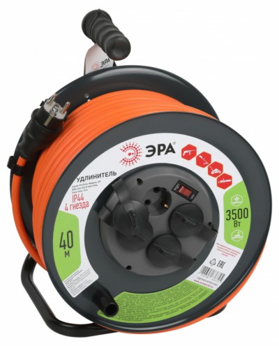 Удлинитель силовой ЭРА RMx-4es-3×2.5-40m-IP44 на металлической катушке с/з с выкл. 4-м 40м ПВС
