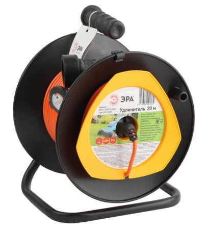 Удлинитель силовой ЭРА RPx-1-2×0.75-20m на пластиковой катушке б/з 1-м 20м ПВС 2х0.75мм2