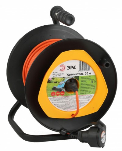 Удлинитель силовой ЭРА RPx-1-2×0.75-30m на пластиковой катушке б/з 1-м 30м ПВС 2х0.75мм2
