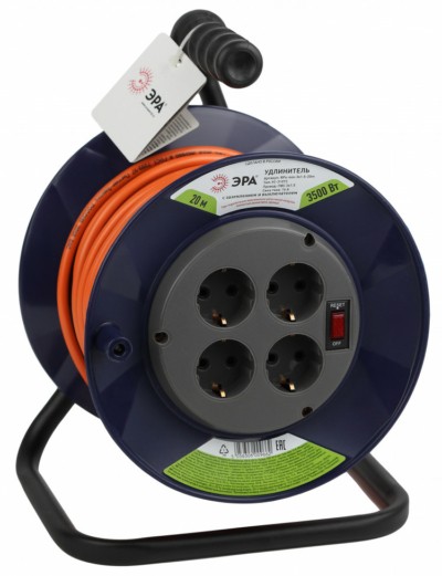 Удлинитель силовой ЭРА RPx-4es-3×1.5-20m на пластиковой катушке с/з 4-м 20м ПВС 3х1.5мм2