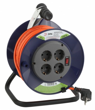 Удлинитель силовой ЭРА RPx-4es-3х1.0-40m на пластиковой катушке с/з 4-м 40м ПВС 3х1мм2