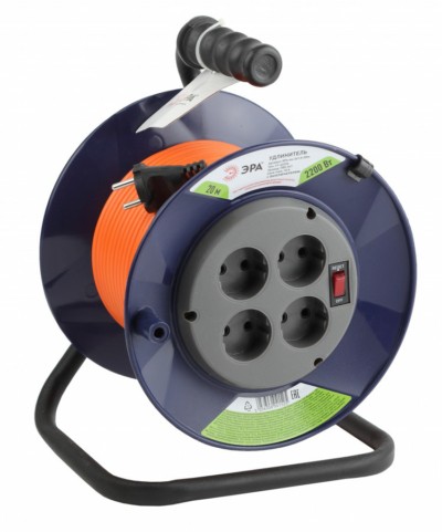 Удлинитель силовой ЭРА RPx-4s-2×1.0-20m на пластиковой катушке б/з 4-м 20м ПВС 2х1мм2
