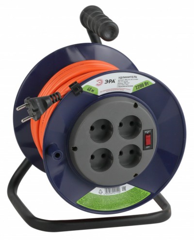 Удлинитель силовой ЭРА RPx-4s-2×1.0-40m на пластиковой катушке б/з 4-м 40м ПВС 2х1мм2