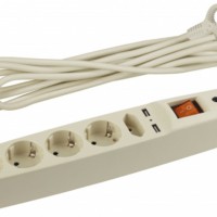 Удлинитель сетевой с фильтром ЭРА SFU-5es-2m-I с надежной защитой с/з с выкл. 5-м 2xUSB 2м 10А слоновая кость