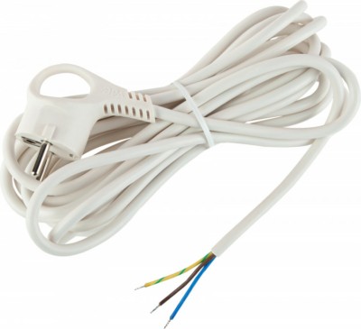 Шнур сетевой с вилкой ЭРА UX-3×0,75-5m-W с заземлением 5м ПВС 3×0,75мм2 белый