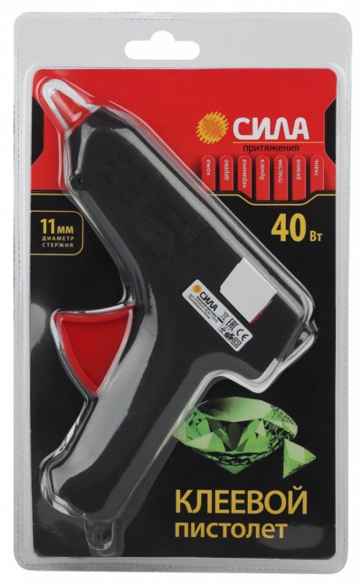 SGG40-01 СИЛА Клеевой термопистолет 40Bт под стержень 11мм (в комл. 11мм х 7cм 2 шт.)