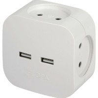 Разветвитель сетевой 4 гнезда 220В+ 2xUSB 2400мА б/з 10А бел. Эра Б0049532