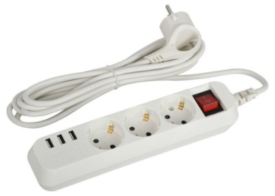 Удлинитель сетевой U-3es-3m-USB с/з с выкл. 3-м+3xUSBA 3м 10А Эра Б0052901