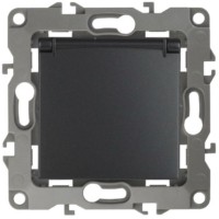 Розетка 1-м СП 12 12-2103-05 16А IP20 16AX 250В 2P+E Schuko защ. шторки с крышкой механизм антрацит Эра Б0014697