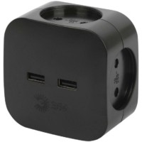 Разветвитель сетевой 4 гнезда 220В+ 2xUSB 2400мА б/з 10А черн. Эра Б0049536