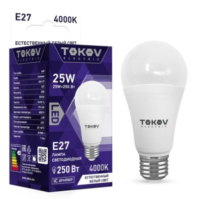 Лампа СДЛ 25Вт А60 4000К Е27 176-264В Tokov Electric TKE-A60-E27-25-4K