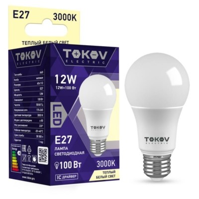 Лампа СДЛ 12Вт А60 3000К Е27 176-264В Tokov Electric TKE-A60-E27-12-3K