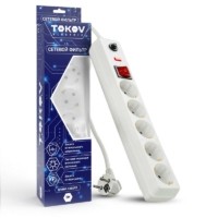 Удлинитель сетевой с фильтром 5х1.8м с/з с выкл. 16А с защ. от скачков напр. и перегрузок 3х1 бел. Tokov Electric TKE-C01-SF5-5-ZV