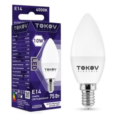 Лампа СДЛ 10Вт С37 4000К Е14 176-264В Tokov Electric TKE-C37-E14-10-4K
