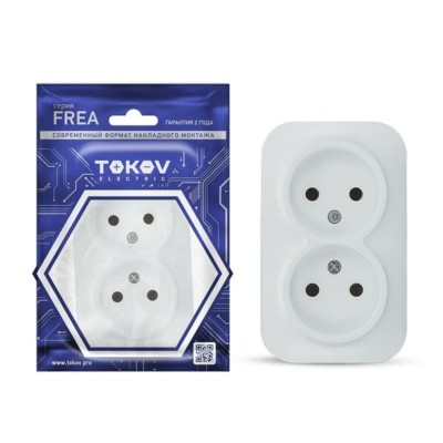 Розетка 2-м ОП Frea 16А IP20 250В без заземл. АБС-пластик бел. Tokov Electric TKE-FR-R2-C01