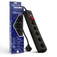 Удлинитель сетевой с фильтром 5х1.8м с/з с выкл. 16А с защ. от скачков напр. и перегрузок 3х1 черн. Tokov Electric TKE-C05-SF5-1.8-ZV