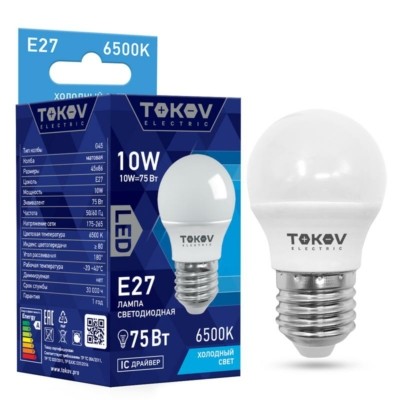 Лампа СДЛ 10Вт G45 6500К Е27 176-264В Tokov Electric TKE-G45-E27-10-6.5K