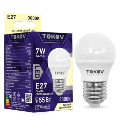 Лампа СДЛ 7Вт G45 3000К Е27 176-264В Tokov Electric TKE-G45-E27-7-3K