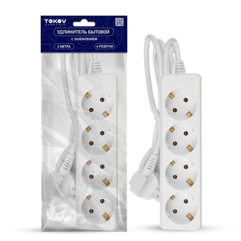 Удлинитель сетевой 4х3м с/з 16А 3х1 Tokov Electric TKE-C01-BU4-3-1-Z