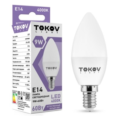 Лампа СДЛ 9Вт С37 4000К Е14 176-264В Tokov Light TKL-C37-E14-9-4K
