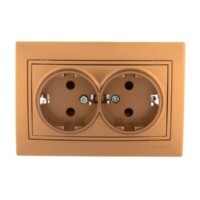 Розетка 2-м СП Mira 16А IP20 с/з со вставкой керамика зол. метал. Lezard 701-1313-127