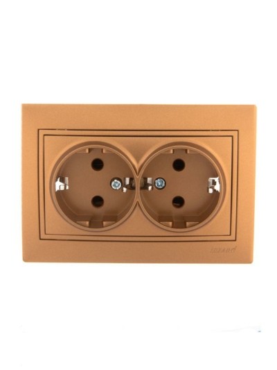 Розетка 2-м СП Mira 16А IP20 с/з со вставкой керамика зол. метал. Lezard 701-1313-127