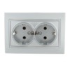 Розетка 2-м СП Mira 16А IP20 с/з со вставкой керамика сер. метал. Lezard 701-1010-127