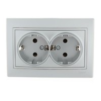 Розетка 2-м СП Mira 16А IP20 с/з со вставкой керамика сер. метал. Lezard 701-1010-127