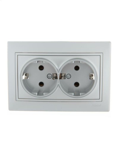 Розетка 2-м СП Mira 16А IP20 с/з со вставкой керамика сер. метал. Lezard 701-1010-127