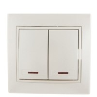 Выключатель 2кл. СП Mira 10А IP20 с инд. со вставкой жемч./бел. перламутр. Lezard 701-3030-112