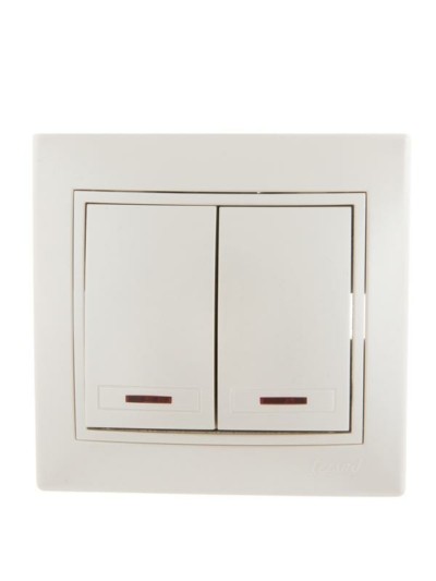 Выключатель 2кл. СП Mira 10А IP20 с инд. со вставкой жемч./бел. перламутр. Lezard 701-3030-112