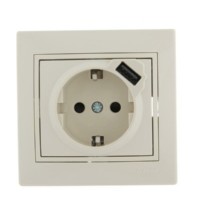 Розетка 1-м СП Mira 16А с/з + USB крем. Lezard 701-0303-181