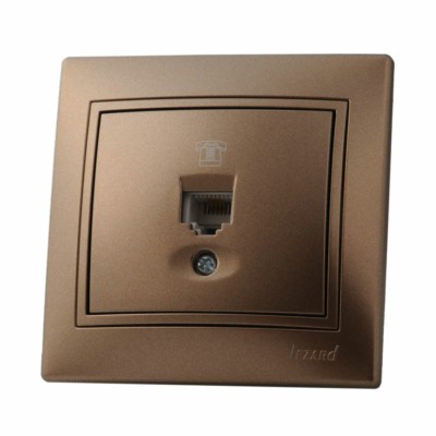 Розетка ТФ 1-м СП Mira RJ11 16А IP20 евро стандарт со вставкой свет. корич. перламутр. Lezard 701-3131-137