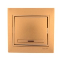 Выключатель 1кл. СП Mira 10А IP20 с инд. со вставкой зол. метал. Lezard 701-1313-111