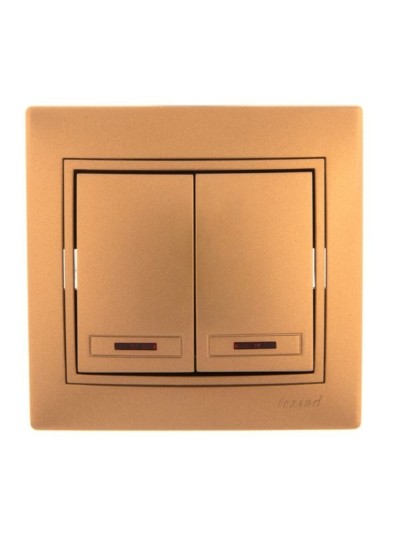 Выключатель 2кл. СП Mira 10А IP20 с инд. со вставкой зол. метал. Lezard 701-1313-112