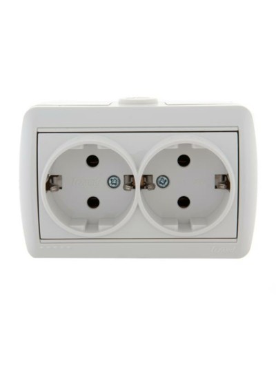 Розетка 2-м ОП Nata 16А IP20 с/з керамика бел. Lezard 710-0200-127