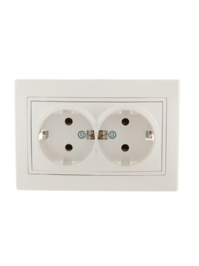 Розетка 2-м СП Mira 16А IP20 с/з со вставкой керамика жемчуж./бел. перламутр. Lezard 701-3030-127