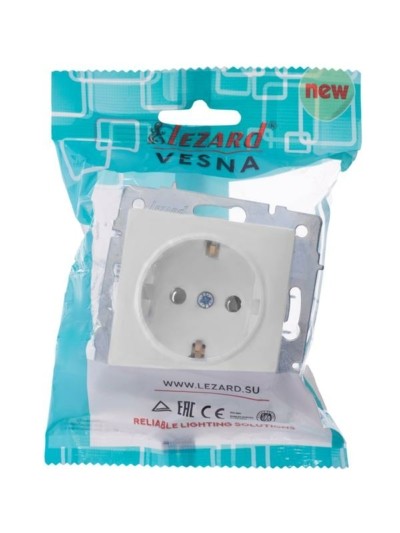 Розетка 1-м СП Vesna с/з ПБТ механизм бел. Lezard 742-0288-122B