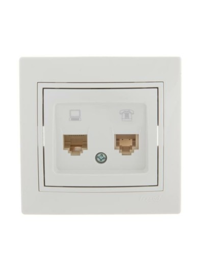 Розетка ПК + ТФ 2-м СП Mira RJ45 + RJ11 бел./бел. Lezard 701-0202-143