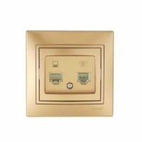 Розетка ПК + ТФ 2-м СП Mira RJ45 + RJ11 зол. метал. Lezard 701-1313-143