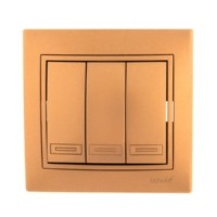 Выключатель 3кл. СП Mira 10А IP20 со вставкой зол. метал. Lezard 701-1313-109